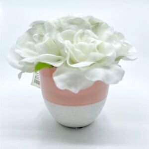 Pink & White Speckled Vase • White Faux Floral Arrangement • New With Tags